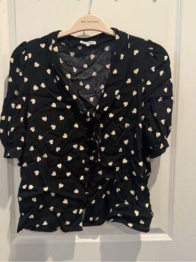 Reformation Black Heart-Print Tie-Front Top
